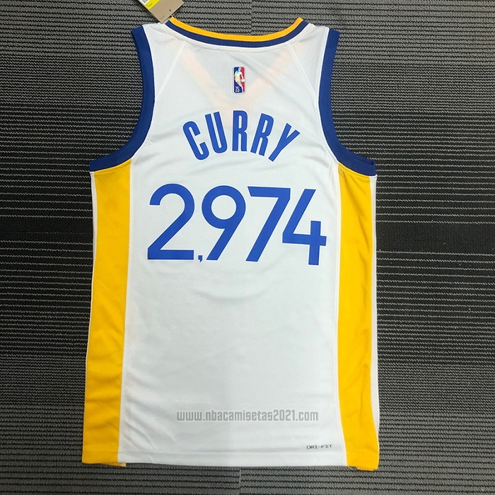 Camiseta Golden State Warriors Stephen Curry 2974th 3 Points Blanco
